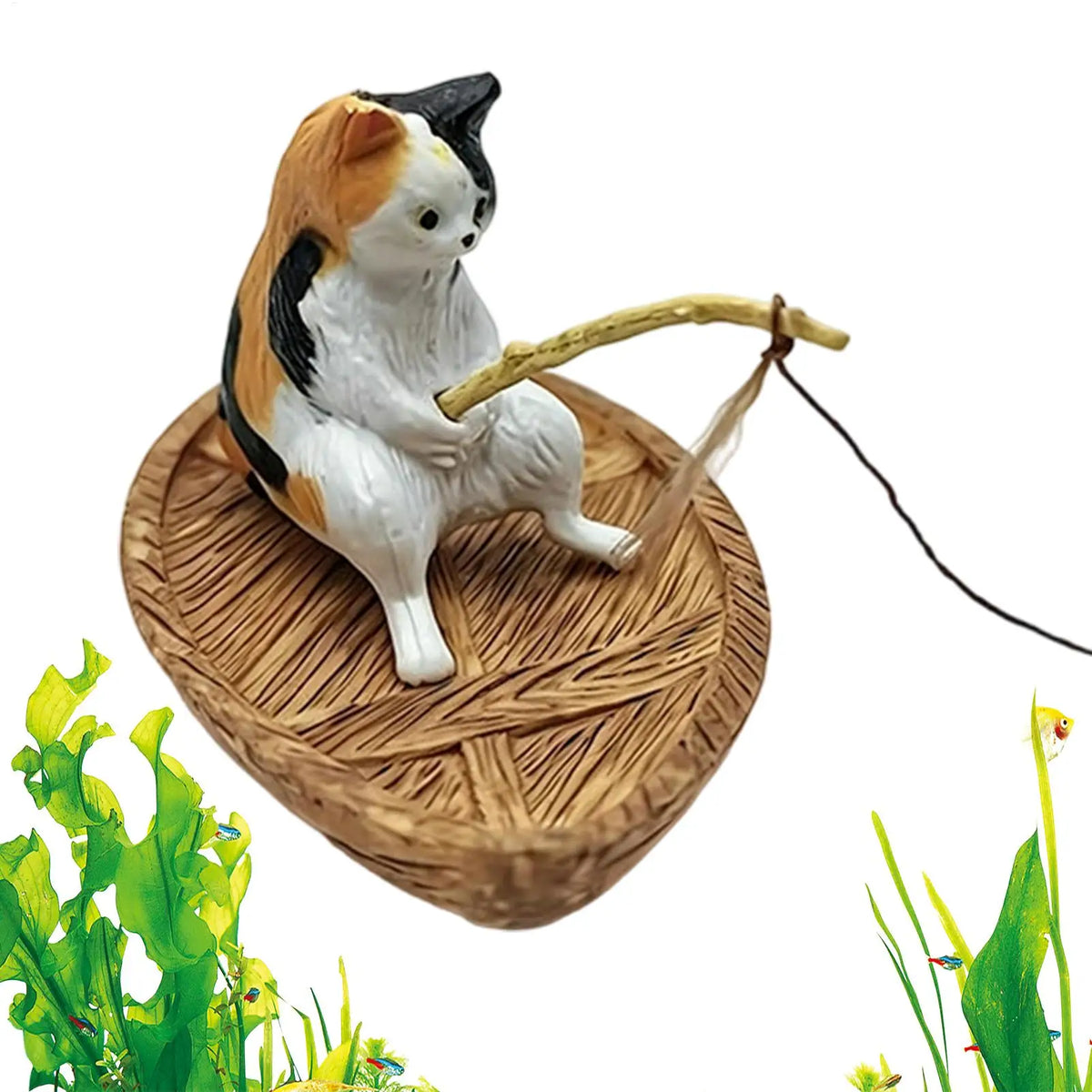 Resin Cat Fishing Boat Aquarium Ornament | Fish Tank Decor Aquarium Ornament PLUSH