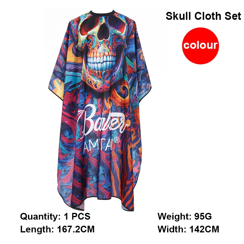 Waterproof Skull Hairdressing Cape & Bib Set – Hair Dye Hairdressing Cape Set PLUSH E