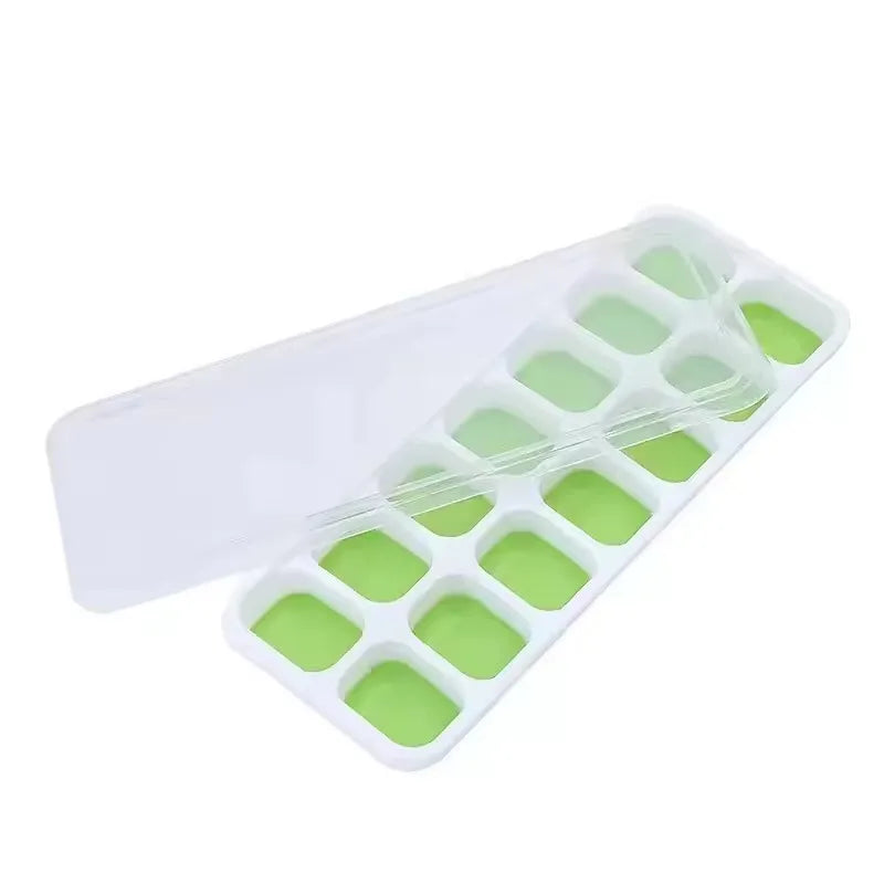 Silicone Ice Cube Tray with Lid – 14 Square Easy Release Mold Ice Cube Tray PLUSH Green