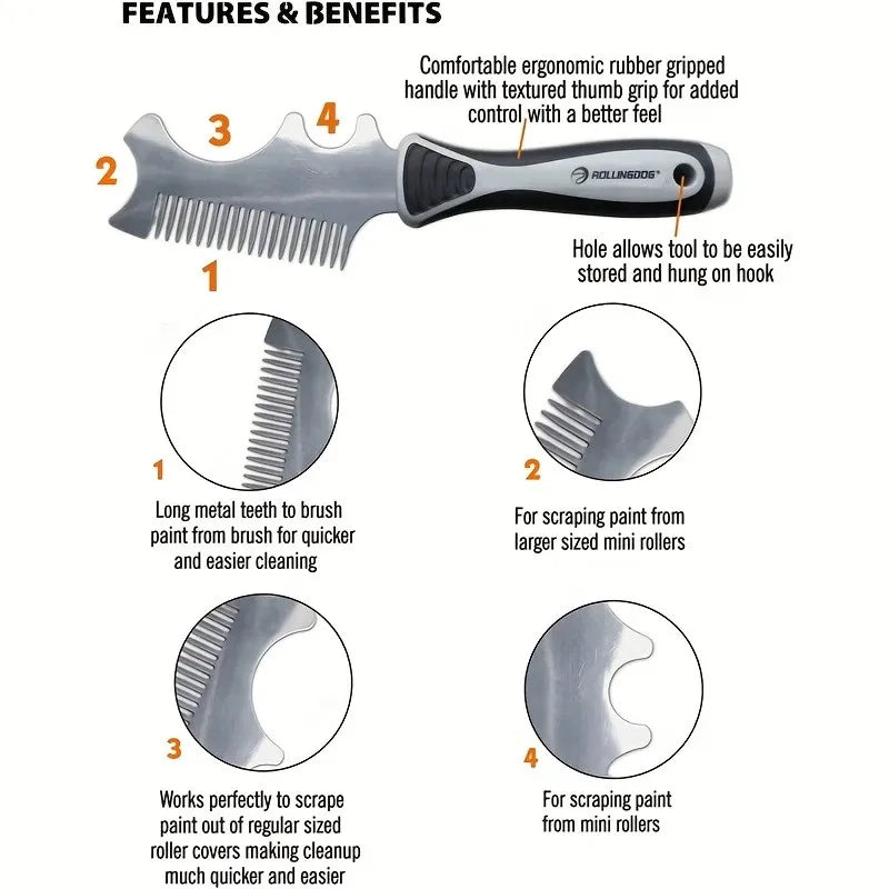 4-in-1 Paint Roller Cleaning Brush & Scraper Tool Paint Roller Tool PLUSH