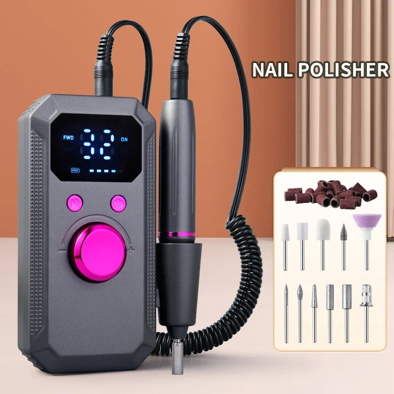 USB Electric Nail Drill Set – Portable Nail File & Foot Kit Electric Nail Drill PLUSH Gray USB Type-C