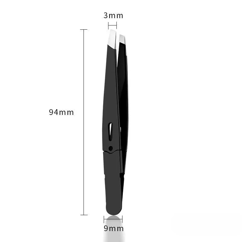 Slant Tip Stainless Steel Eyebrow Tweezer – Precision Makeup Tool Eyebrow Tweezer PLUSH Black