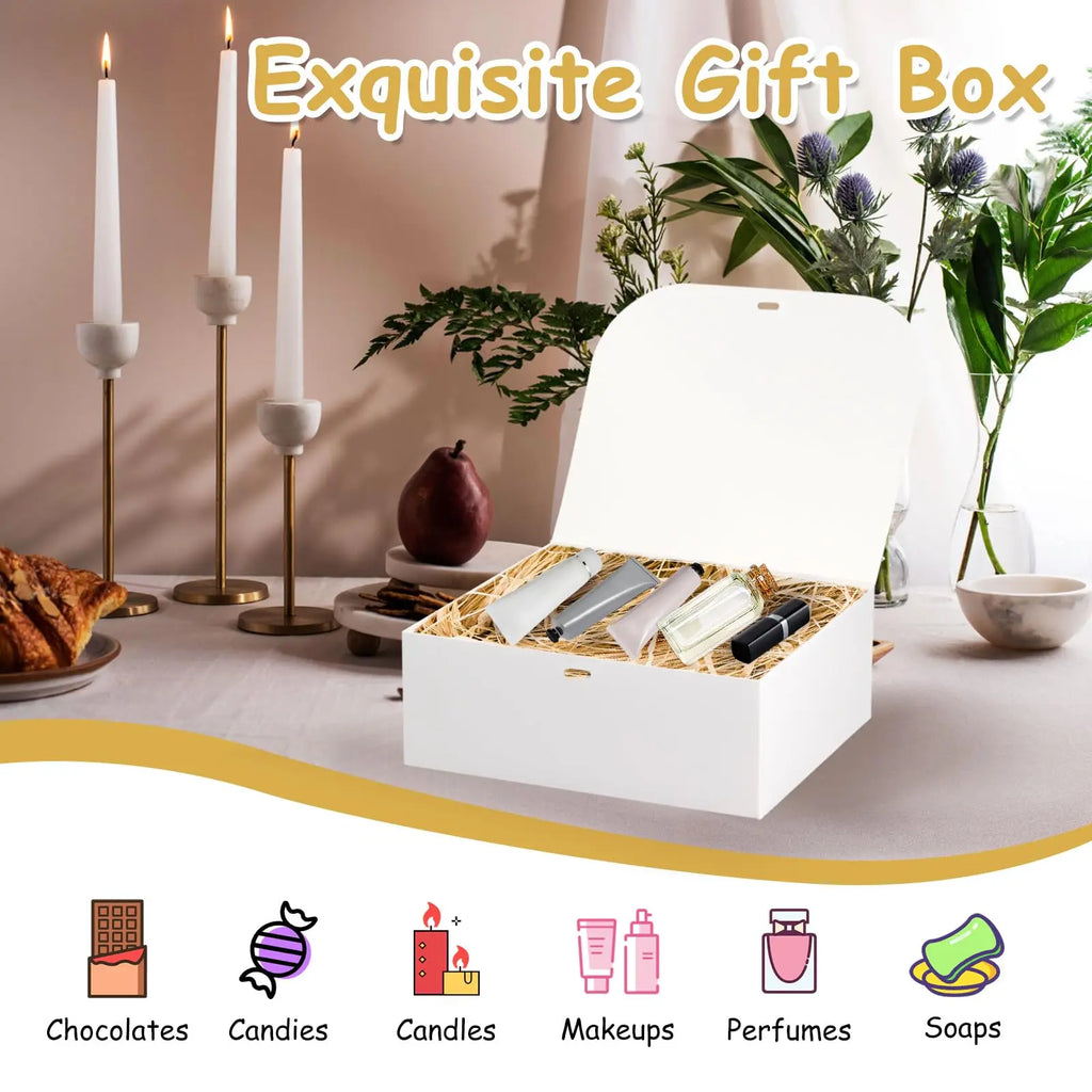 10-Pack White Gift Boxes with Lids & Ribbon | Bridesmaid Box Gift Boxes Set PLUSH