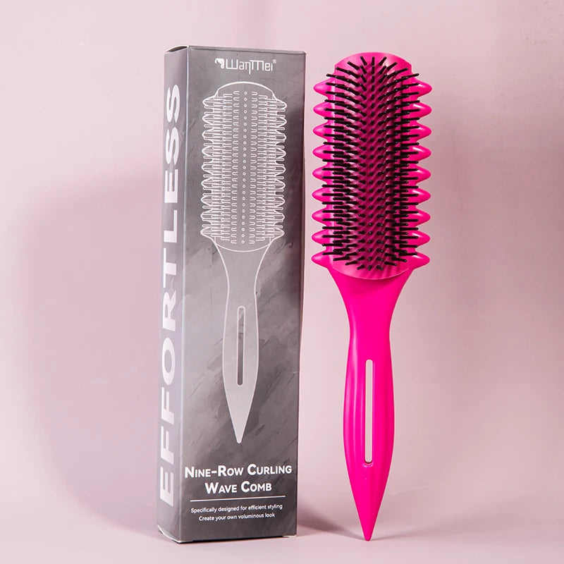WANMEI 9-Row Curling Wave Comb – Anti-Tangle Hair Styler Hair Styling Comb PLUSH Rose boxed