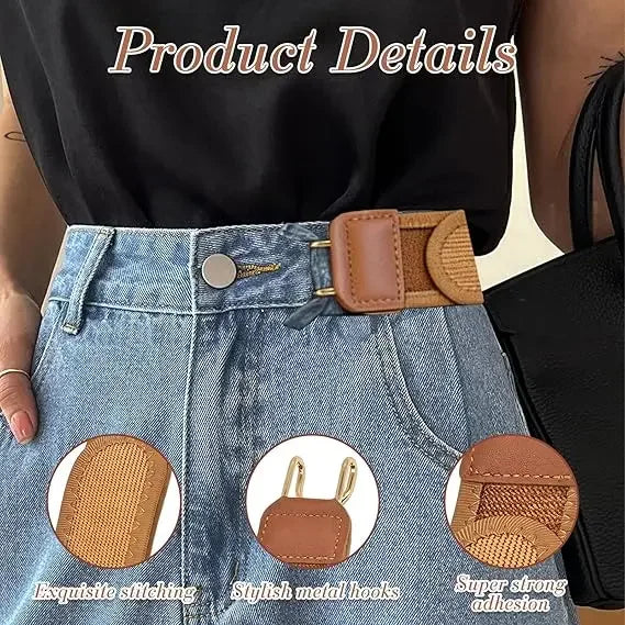 Unisex Buckleless Elastic Belt – Adjustable Metal Hook Waistband Elastic Waist Belt PLUSH