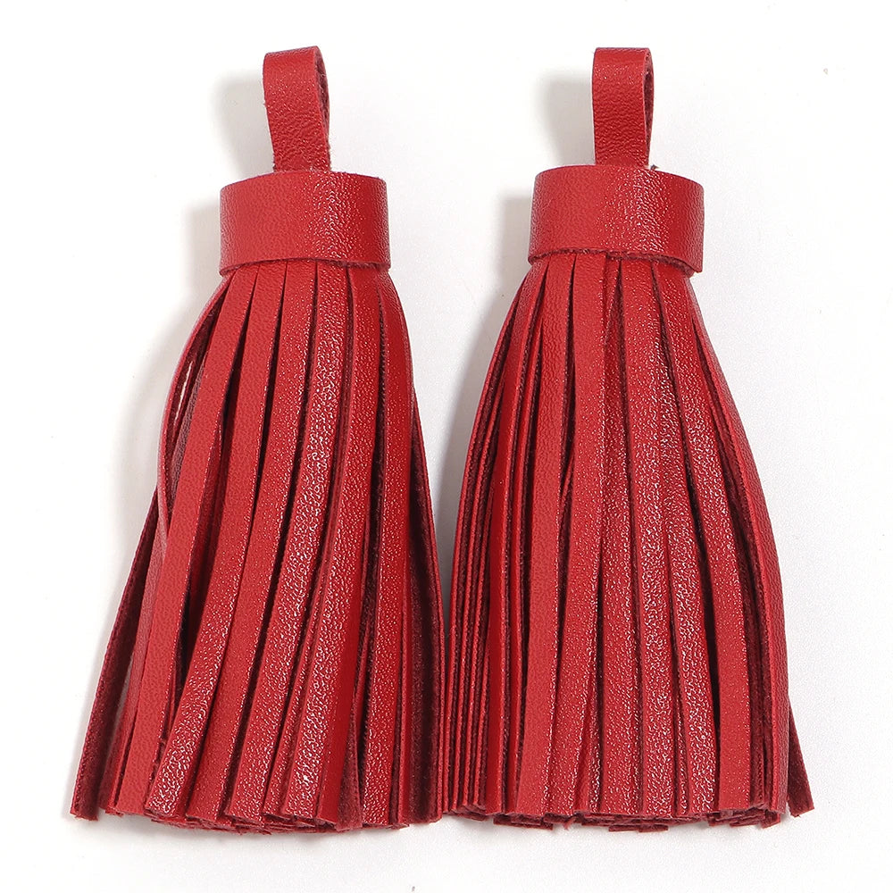 4pcs 9cm PU Leather Tassel Pendants – Bag Charm & DIY Jewelry Tassel Pendants PLUSH red