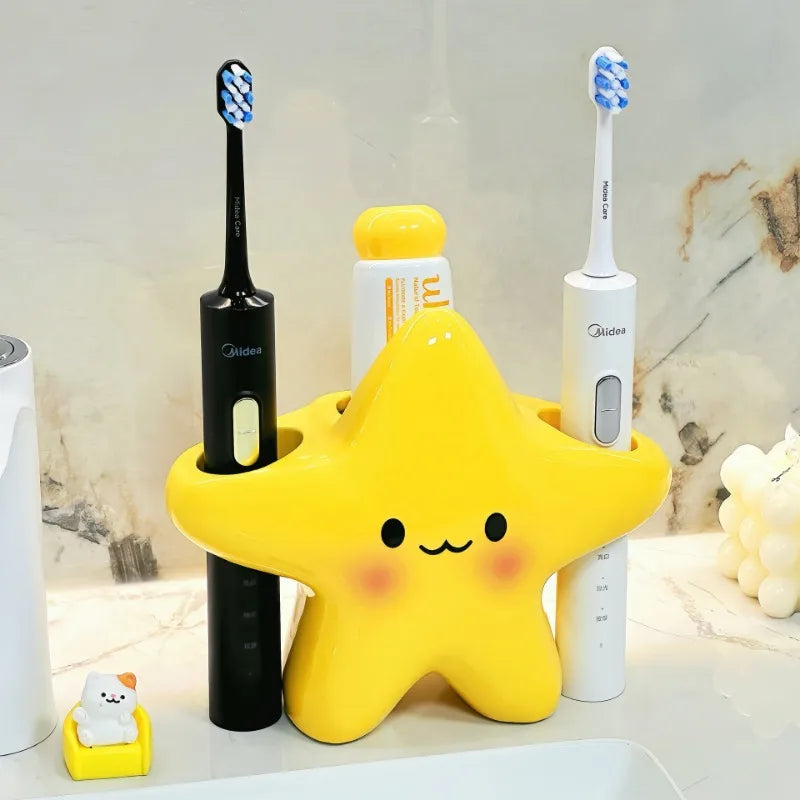 Yellow Star Ceramic Toothbrush & Toothpaste Holder Organizer Toothbrush Holder PLUSH