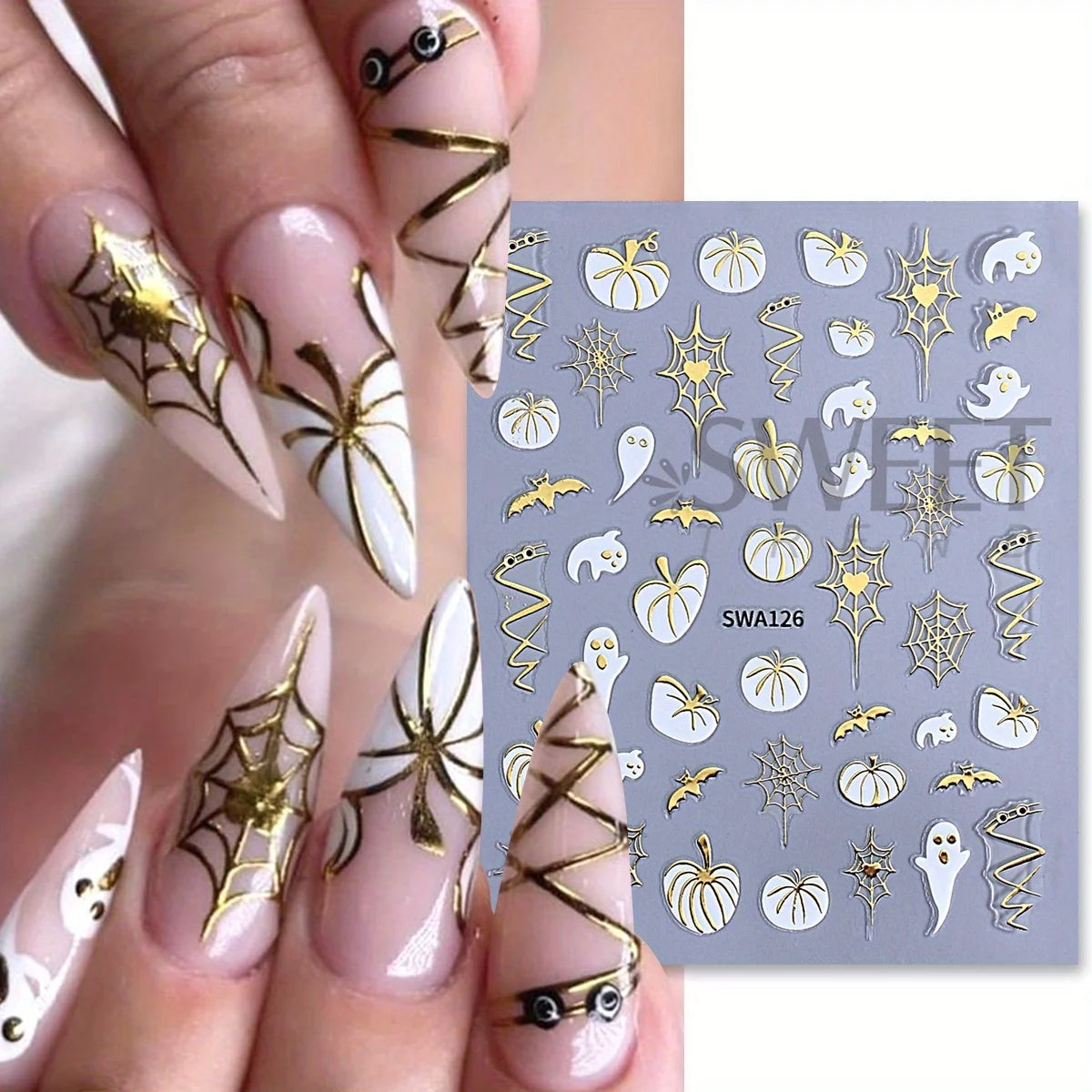 Halloween Nail Art Stickers – Pumpkin Spider Web Foil Decals 3pcs Nail Art Stickers PLUSH