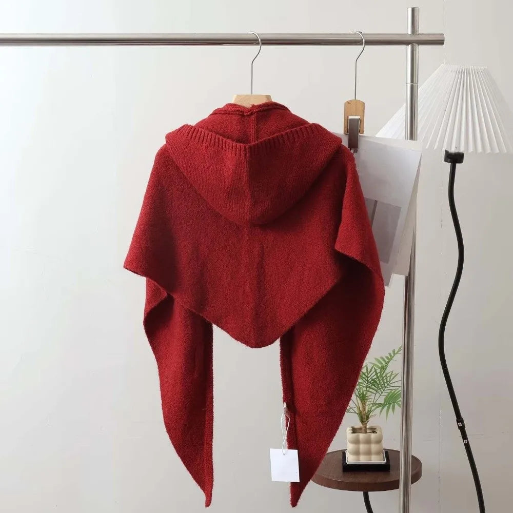 Women's Hooded Triangle Scarf Shawl – Knit Polyester Wrap Hooded Scarf Shawl PLUSH