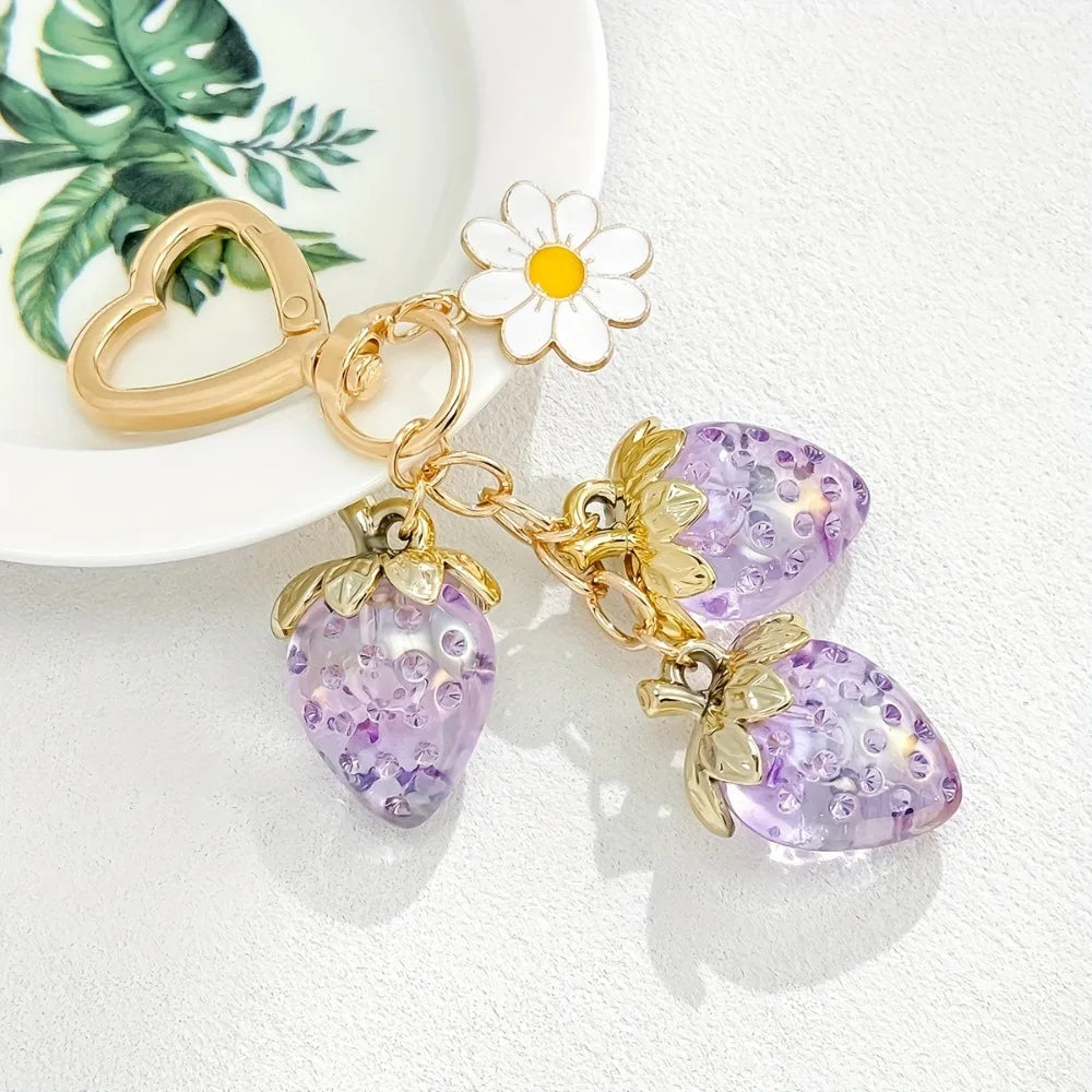 Strawberry Alloy Keychain – Cute Fruit Carabiner Key Ring Novelty Keychain PLUSH Purple