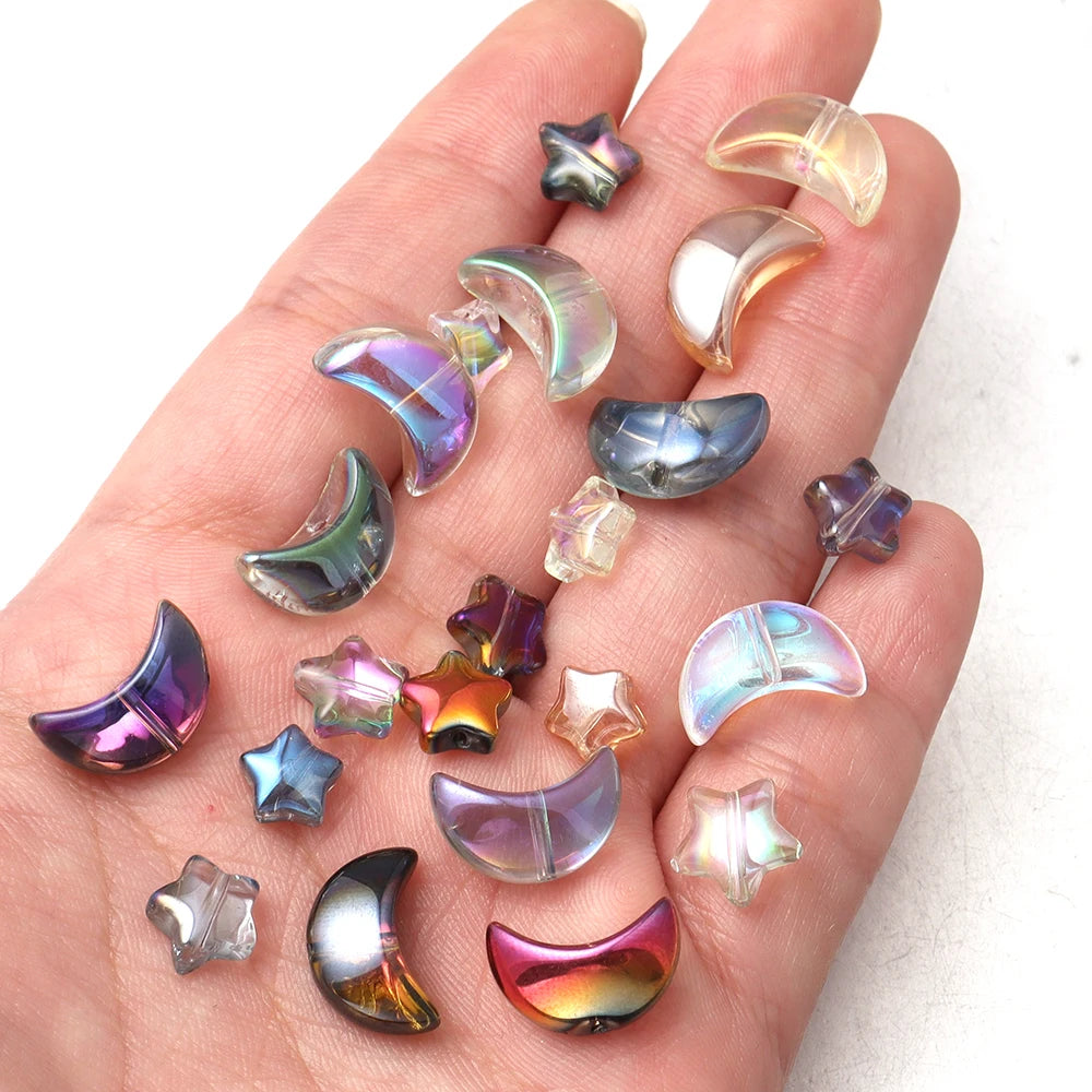 50pcs Star & Moon Glass Spacer Beads – Color Plated DIY Jewelry Glass Spacer Beads PLUSH