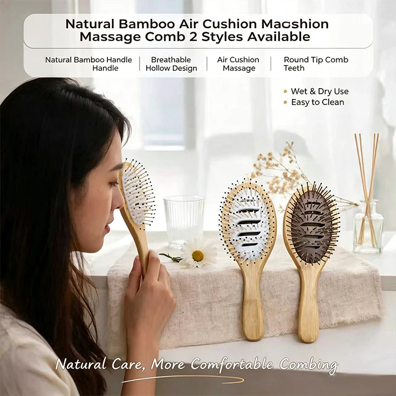 Hollow Air Cushion Hair Brush – Wet & Dry Wood Comb Air Cushion Hair Brush PLUSH