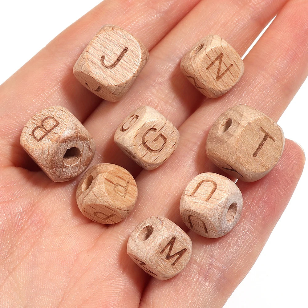 26pcs Wooden Alphabet Cube Beads 10/12mm – DIY Jewelry Making Alphabet Craft Beads PLUSH