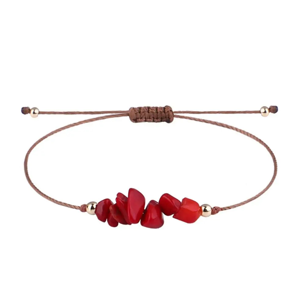 Amethyst Crystal Gravel Woven Rope Boho Bracelet for Women Boho Stone Bracelet PLUSH Red