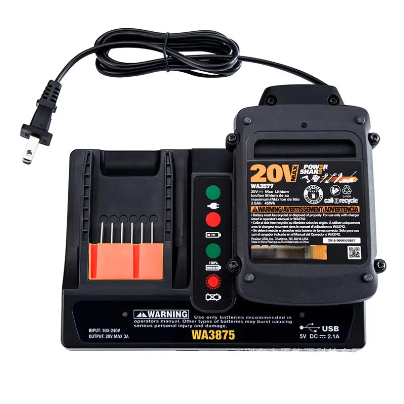 Worx 18V 20V Li-ion Battery Charger WA3875 EU Plug 2A/3A Battery Charger PLUSH