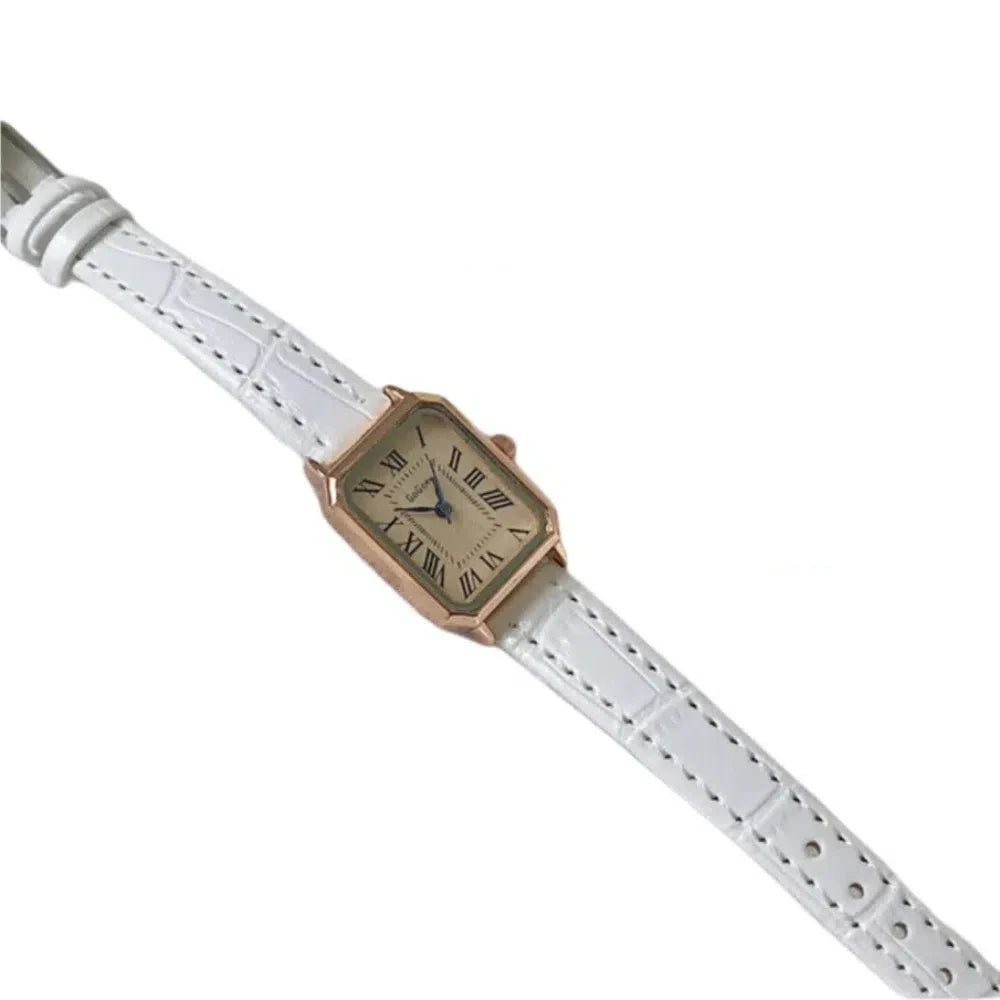 Elegant Women's Quartz Watch – Roman Numeral Leather Strap Ladies Quartz Watch PLUSH White