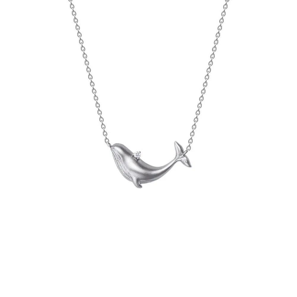 Whale Pendant Necklace | Silver Copper Zircon Clavicle Chain Pendant Necklace PLUSH Silver