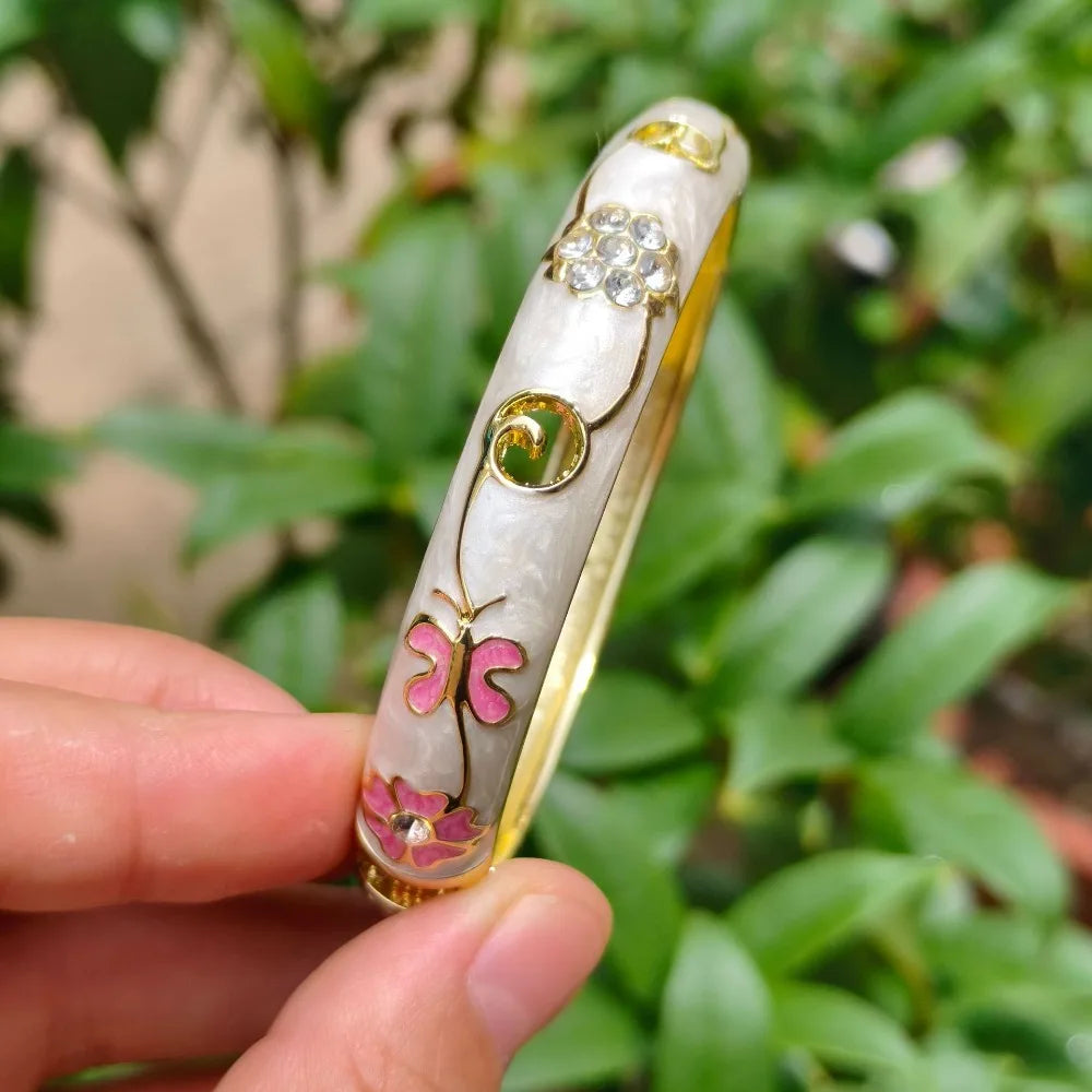 Cloisonné Enamel Bangle – Vintage Chinese Rhinestone Jewelry Enamel Bangle PLUSH 8