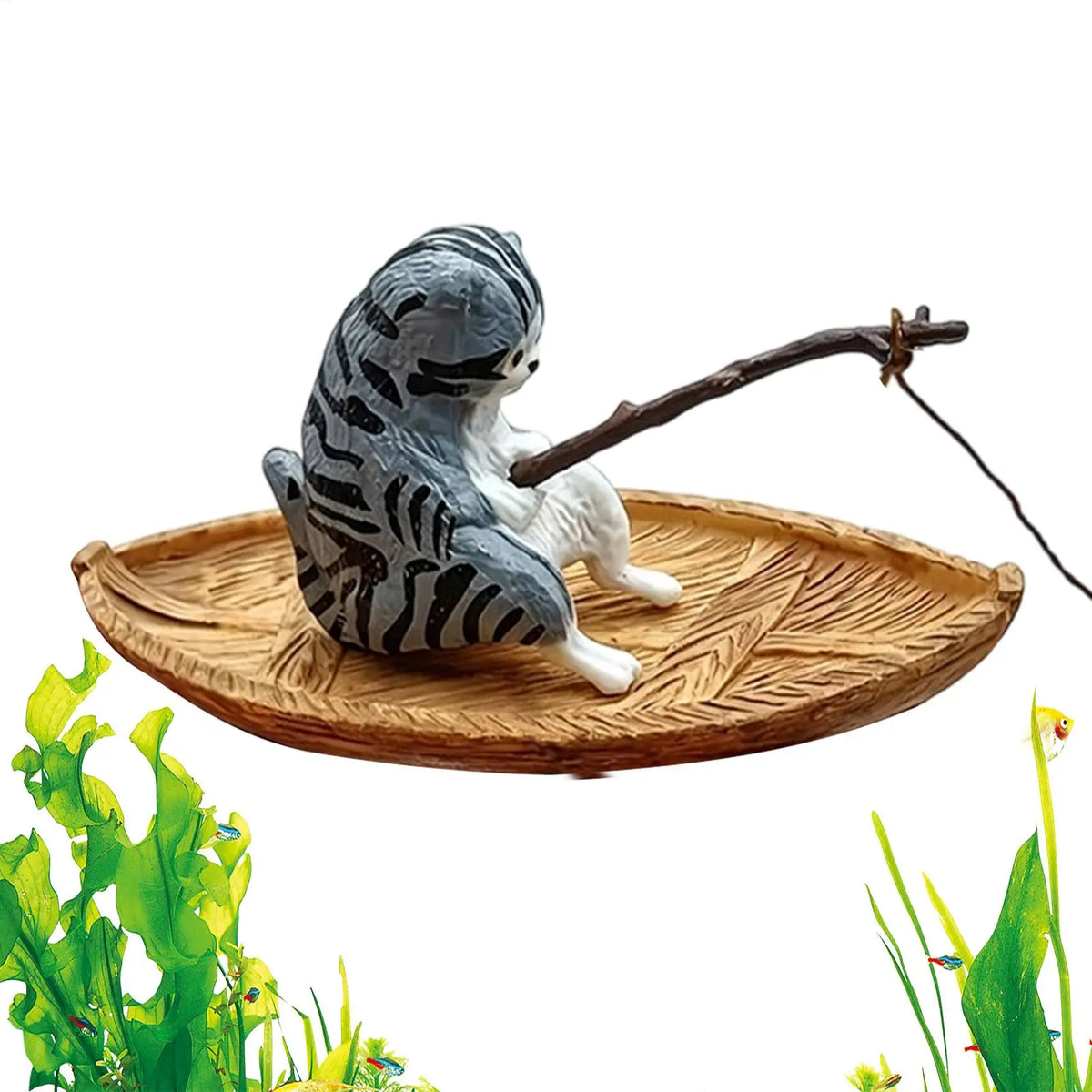 Resin Cat Fishing Boat Aquarium Ornament | Fish Tank Decor Aquarium Ornament PLUSH