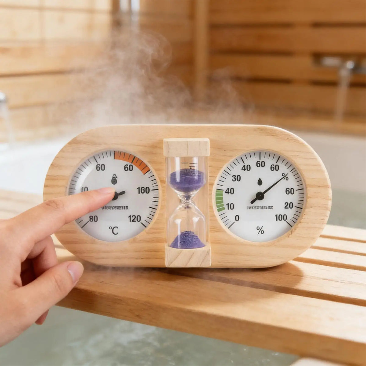 Sauna Thermometer Hygrometer & 15-Min Sand Timer Wall Mount Sauna Thermometer Hygrometer PLUSH