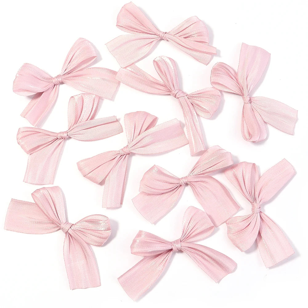 10pcs Pleated Satin Ribbon Bows – DIY Wedding & Hair Decor Satin Ribbon Bows PLUSH pink