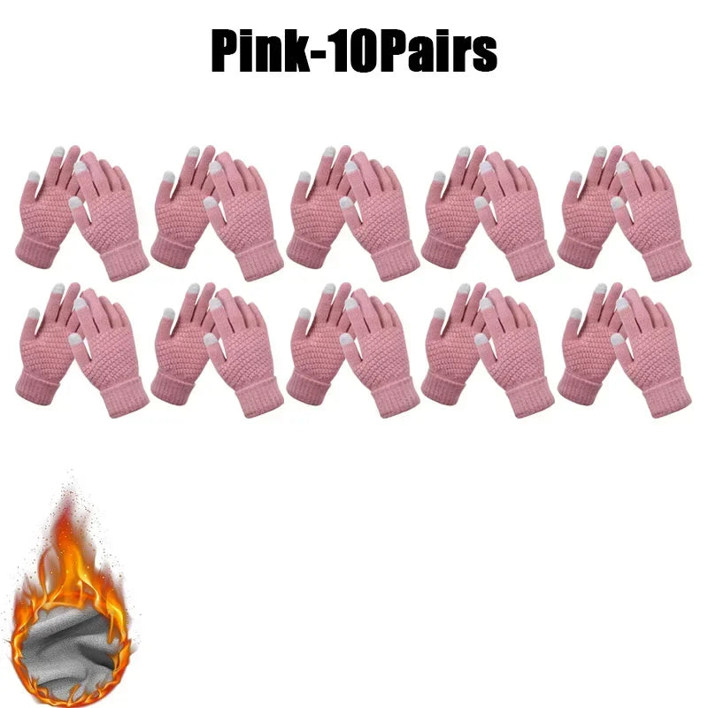 Winter Touch Screen Gloves – Warm Knit Mittens Unisex Winter Knit Gloves PLUSH Pink-10Pairs