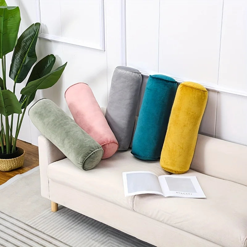 Classic Velvet Cylindrical Bolster Pillow | Soft Knit Home Decor Decorative Bolster Pillow PLUSH