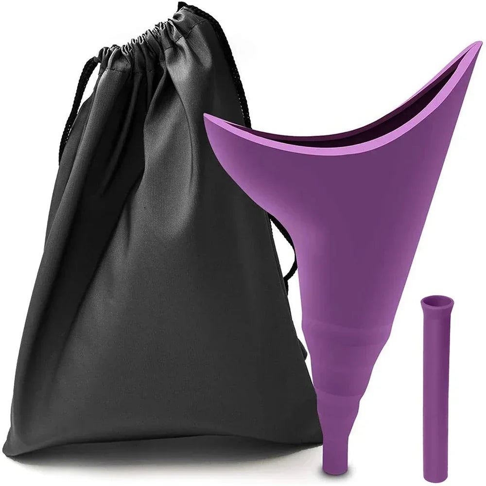 Portable Silicone Female Urination Device – Reusable Pee Funnel Female Urinal Funnel PLUSH PURPLE SET