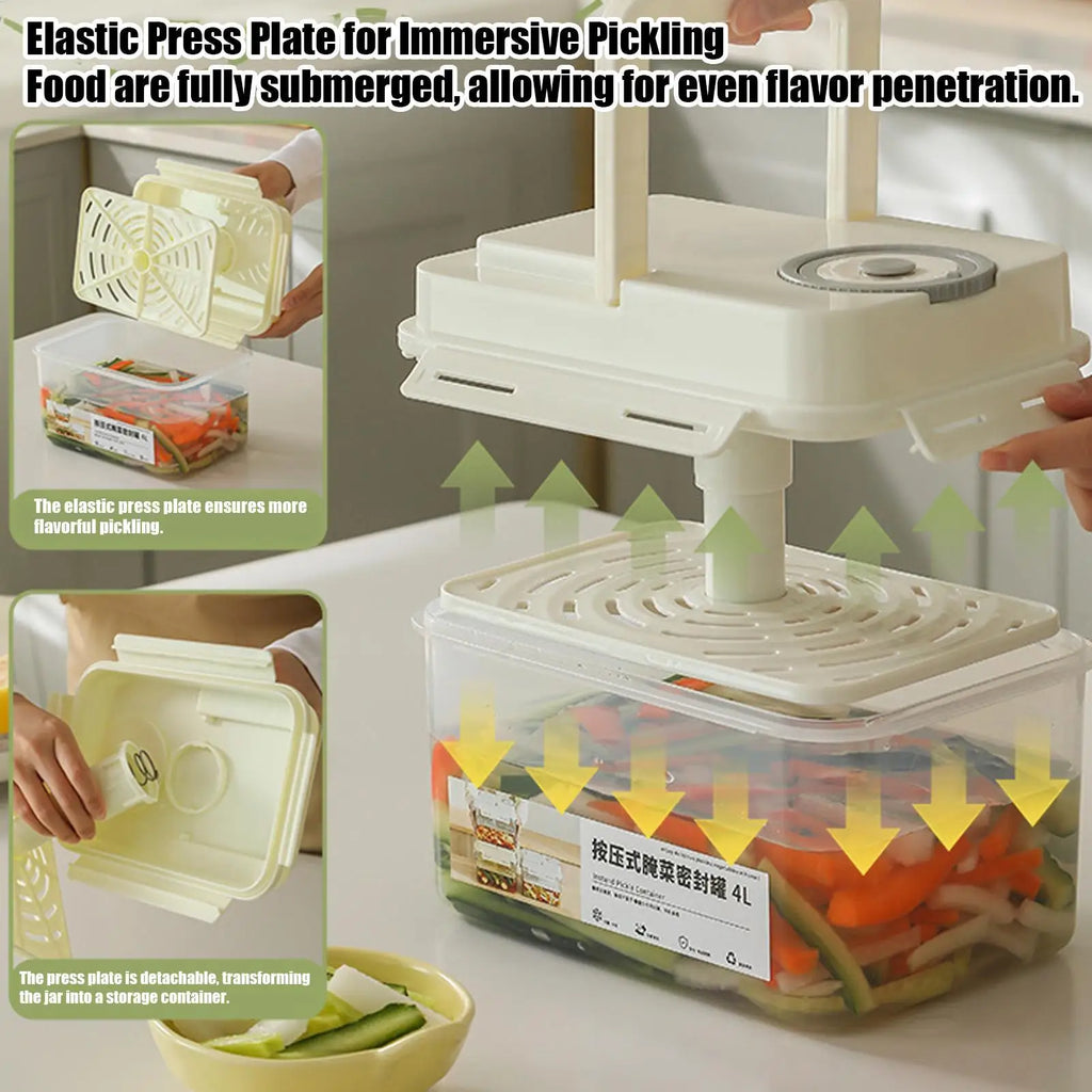 4L Airtight Pickle Fermentation Container with Press Plate Food Storage Container PLUSH