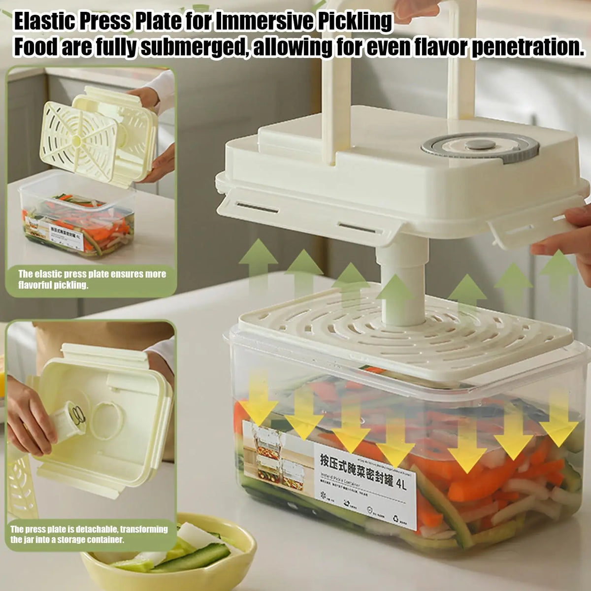 4L Airtight Pickle Fermentation Container with Press Plate Food Storage Container PLUSH