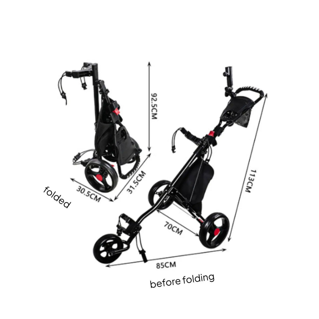Lightweight Foldable 3-Wheel Golf Push Cart & Trolley Golf Push Cart PLUSH
