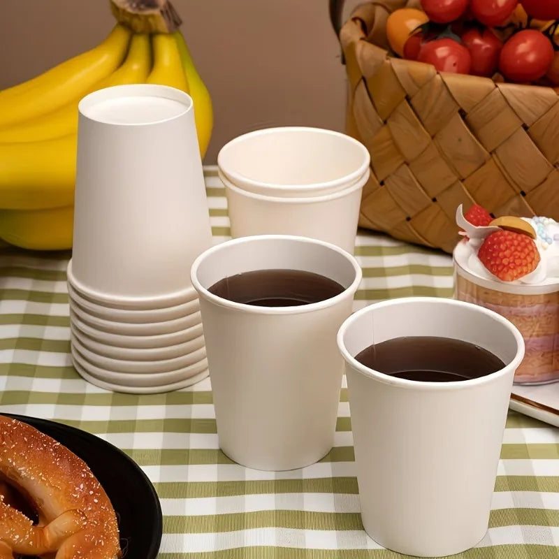 White Disposable Paper Cups 50/100pcs – Hot & Cold Drinks Disposable Paper Cups PLUSH