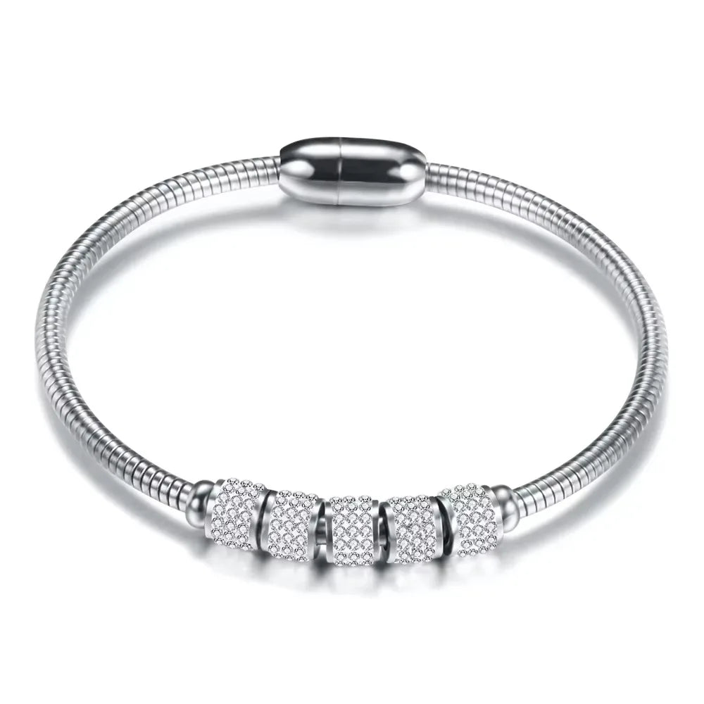 Magnetic Clasp Snake Bone Bracelet – Gold & Silver Stainless Steel Stainless Steel Bracelet PLUSH Silver