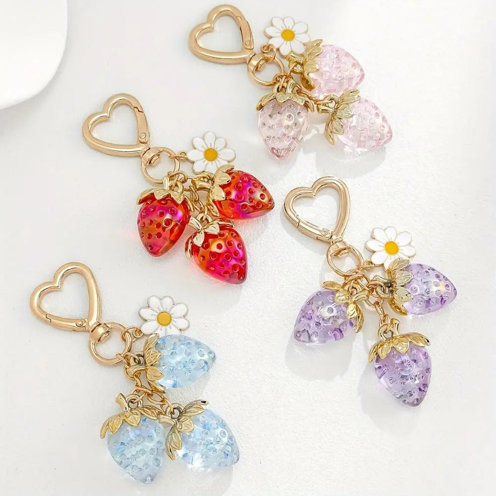 Strawberry Alloy Keychain – Cute Fruit Carabiner Key Ring Novelty Keychain PLUSH