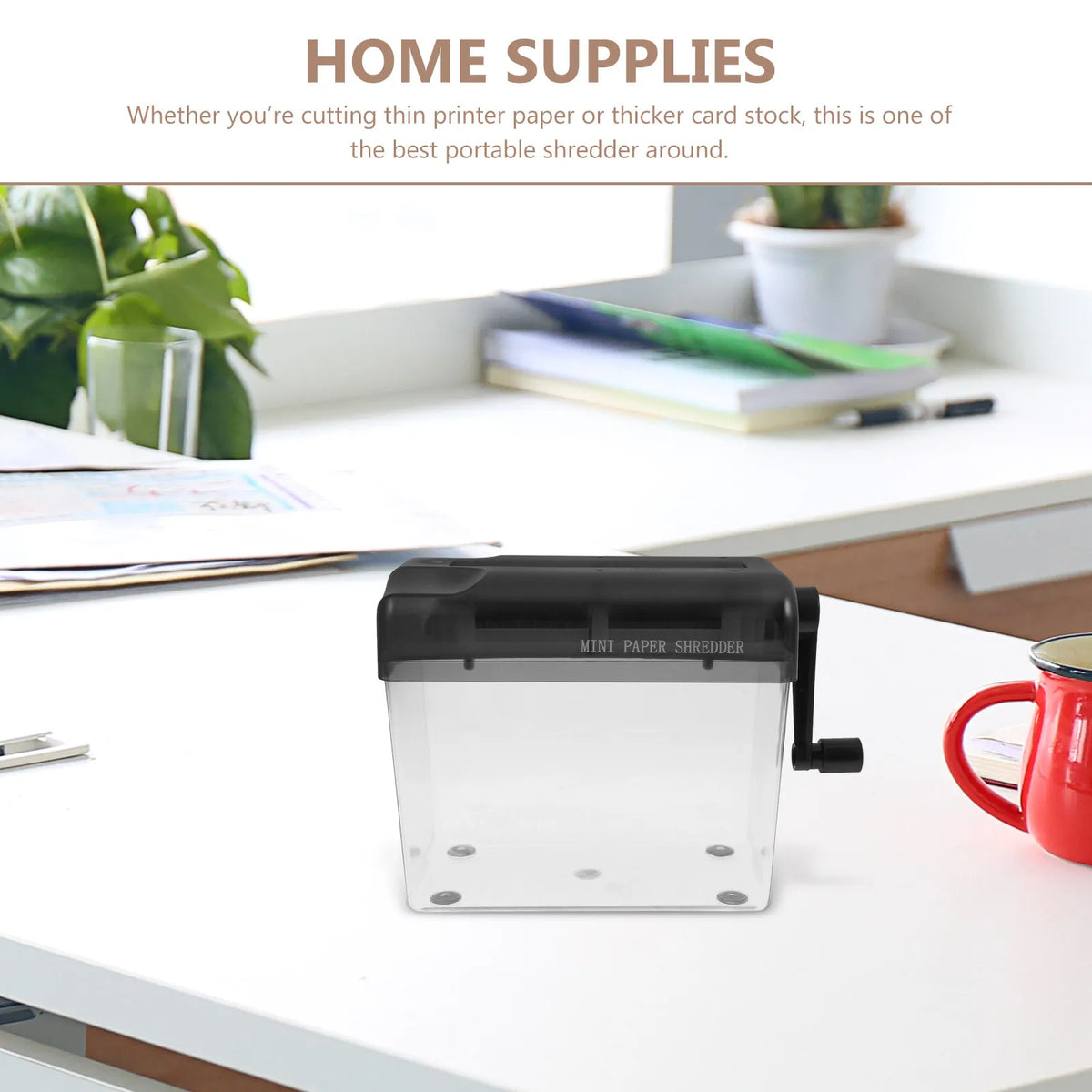 Manual Hand Crank Desktop Paper Shredder – Cross-Cut Home & Office Manual Paper Shredder PLUSH