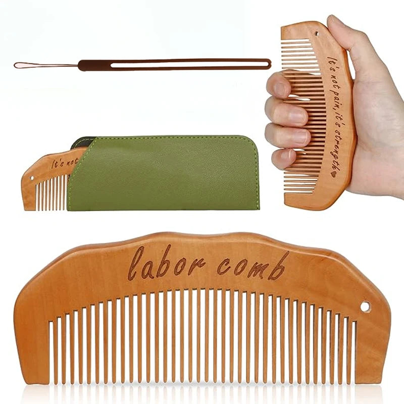 Wooden Birth Comb – Labor & Delivery Hospital Bag Essential Labor Support Tool PLUSH