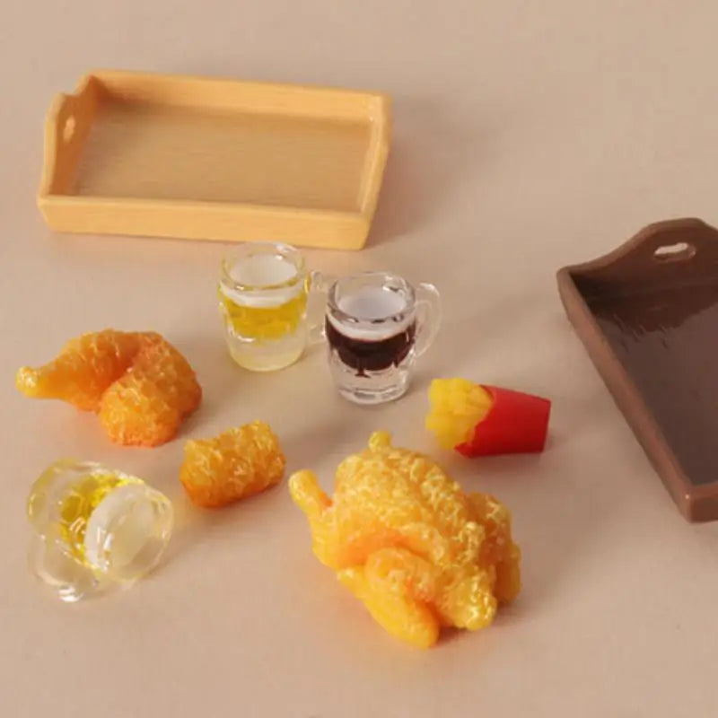 1:12 Miniature Fried Chicken & Beer Tray Dollhouse Kit Dollhouse Accessory Set PLUSH