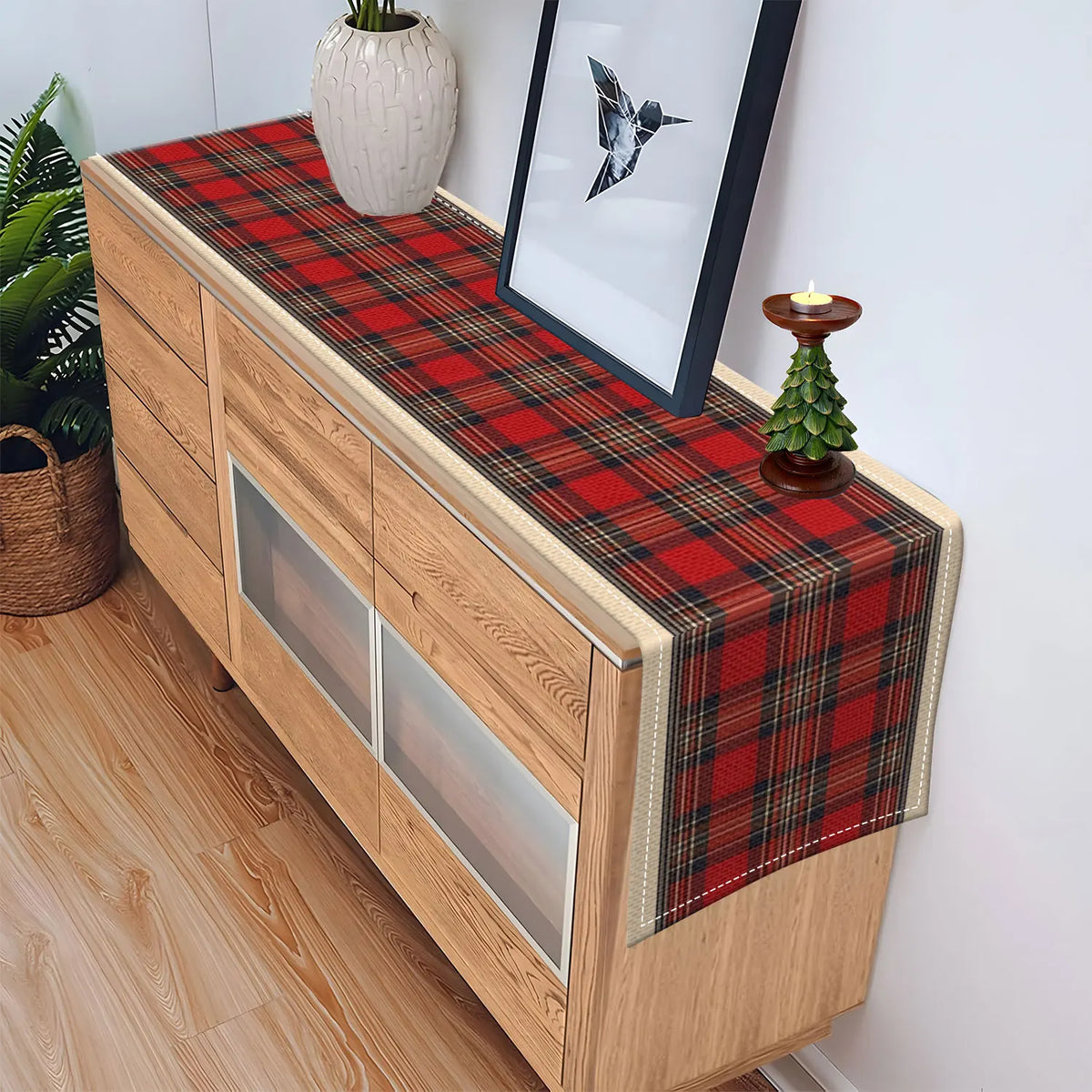 Vintage Red & Black Plaid Table Runner | British Holiday Décor Table Runner PLUSH