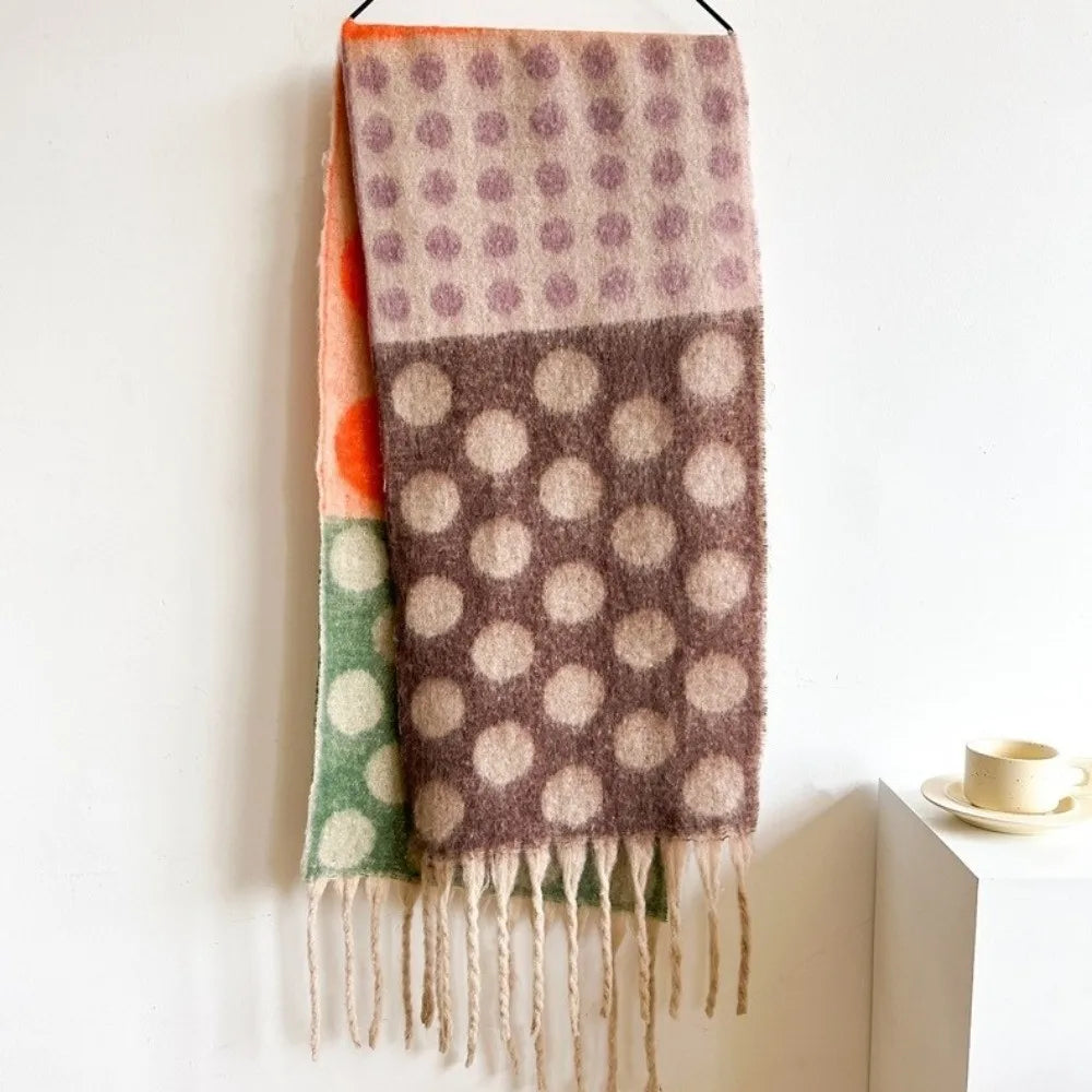 Vintage Polka Dot Faux Cashmere Scarf – Tassel Wrap Shawl Scarf & Wrap Shawl PLUSH