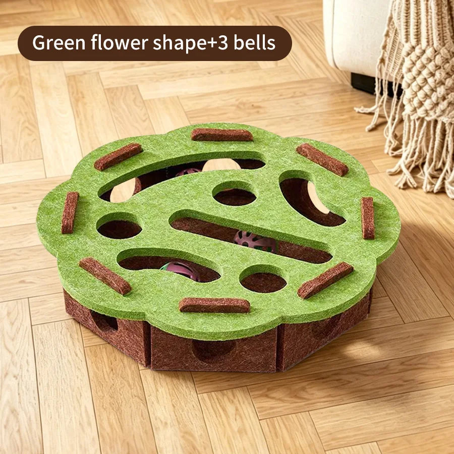 Felt Cat Puzzle Maze Toy – Bell Balls & Scratching Strips Cat Puzzle Toy PLUSH round green