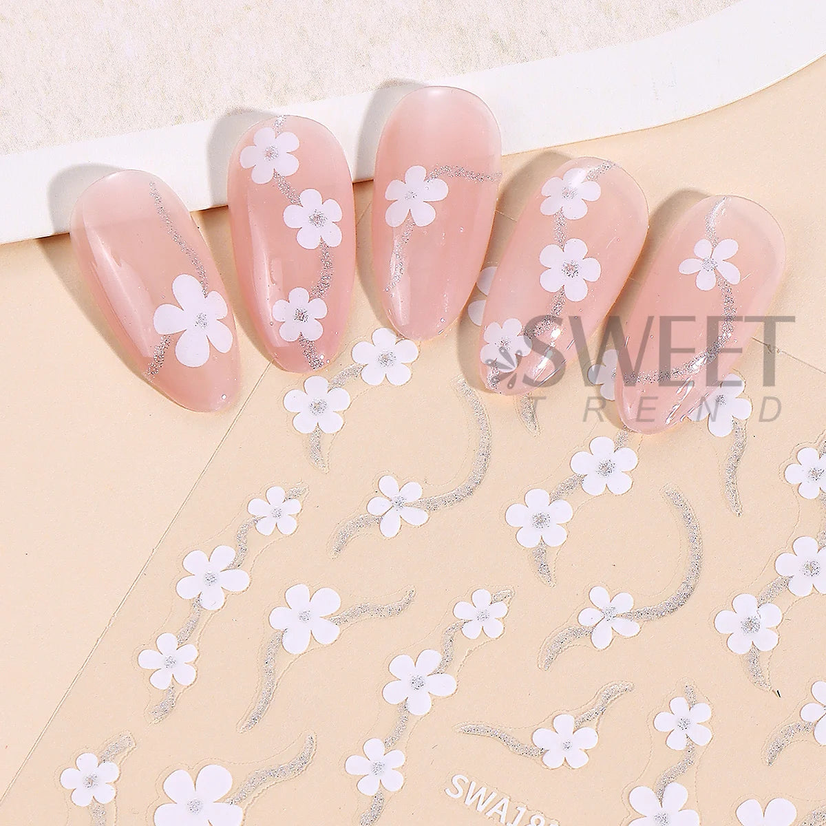 3D Floral Nail Glitter Stickers – Black White Gold Silver Decals Nail Art Stickers PLUSH