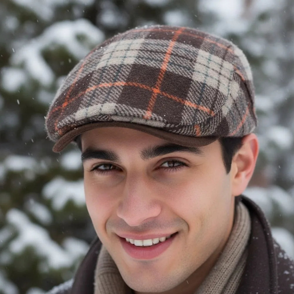 Woolen Plaid Beret Hat – Checkered Duckbill Flat Cap Beret Flat Cap PLUSH