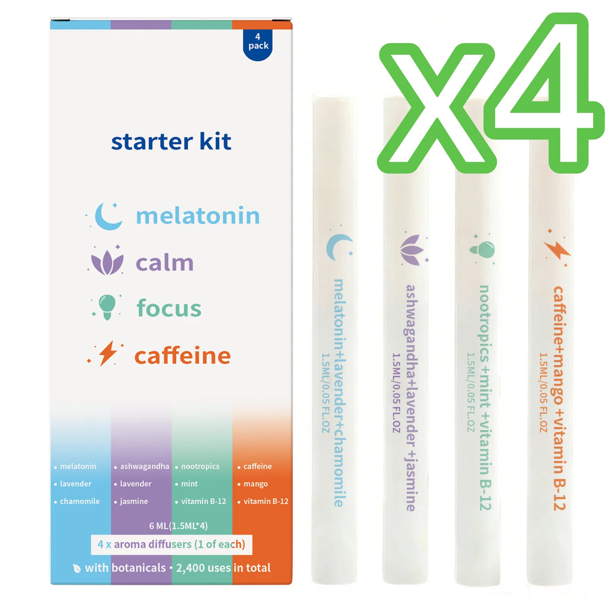 Natural Herbal Diffuser Pen Aromatherapy Inhaler Stick 4-Pack Aromatherapy Inhaler Stick PLUSH 1set Boxed x 4PCS