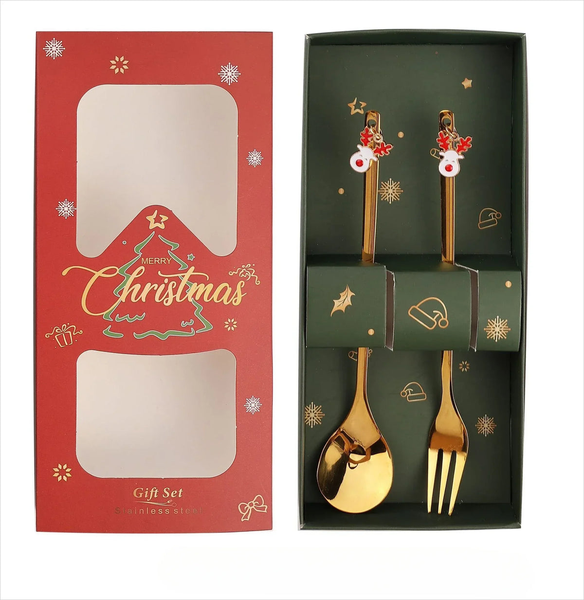 Santa Spoon & Fork Set – Christmas Holiday Dessert Tableware Holiday Flatware Set PLUSH Style D 10Set