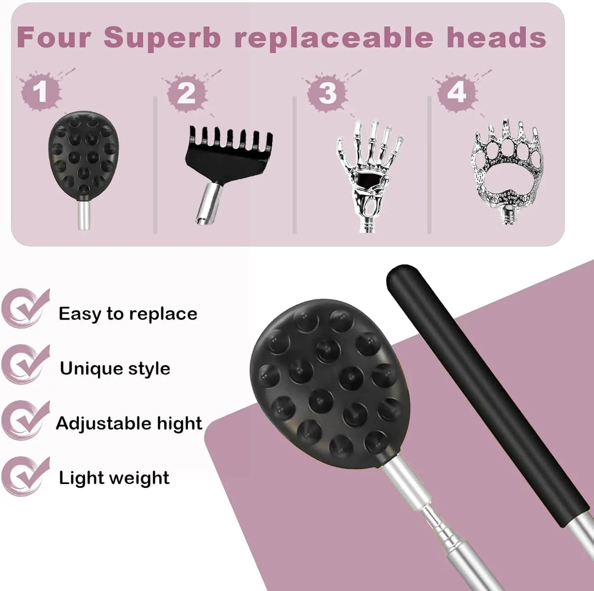 Telescoping Back Scratcher Set – 4 Heads, Extends to 32" Back Scratcher Set PLUSH