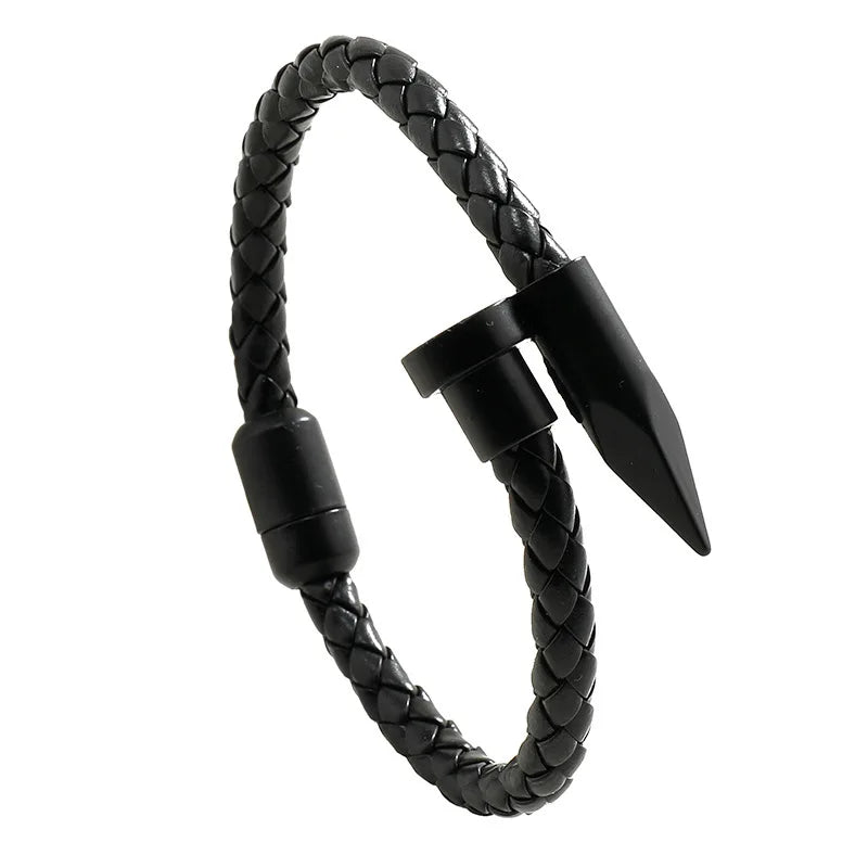 Men's Leather Rope Braided Bangle – Magnetic Alloy Buckle Leather Braided Bracelet PLUSH