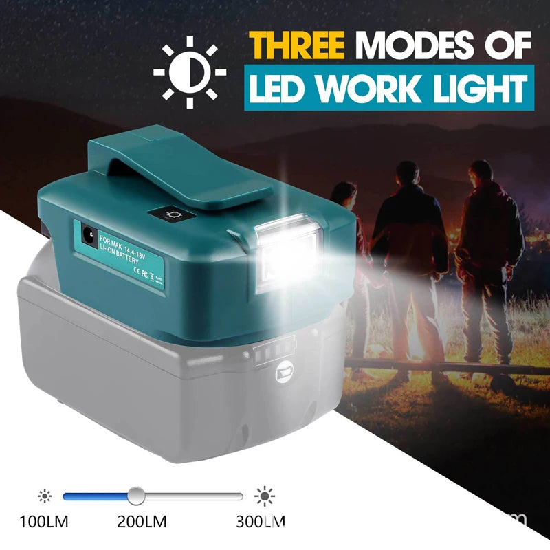 Makita 14.4V–18V Battery LED Work Light & Dual USB Adapter Battery LED Adapter PLUSH