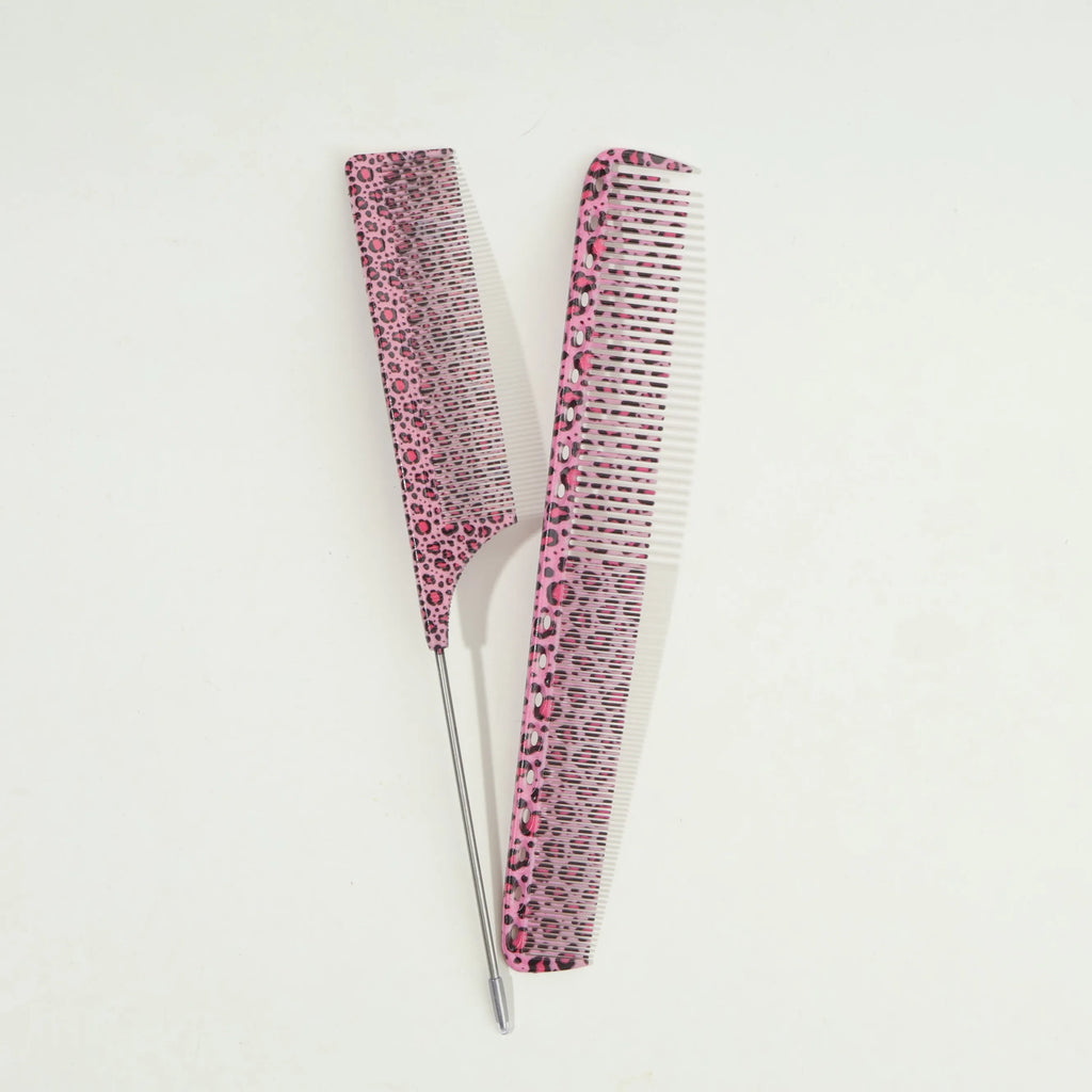 Leopard Pattern Hair Combs Set – Tail & Smooth Comb, All Hair Hair Comb Set PLUSH
