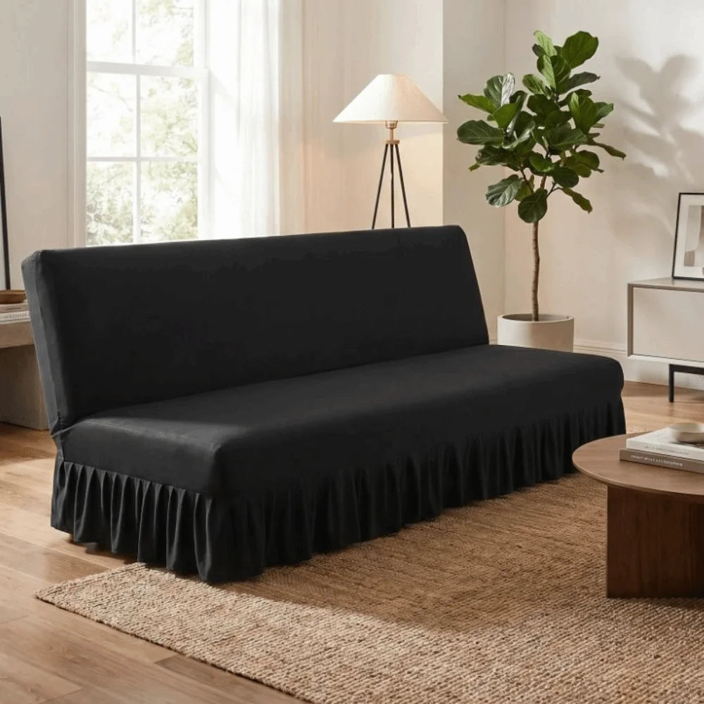 Elastic Armless Futon Sofa Cover with Skirt | Slipcover Sofa Slipcover PLUSH