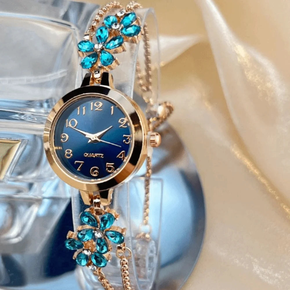 Women's Flower Quartz Bracelet Watch – Double Chain Oval Dial Women's Bracelet Watch PLUSH
